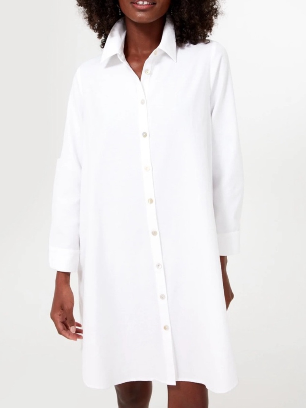 Pomander Place Harris Oxford Shirt Dress Womens L White  3/4 Sleeve